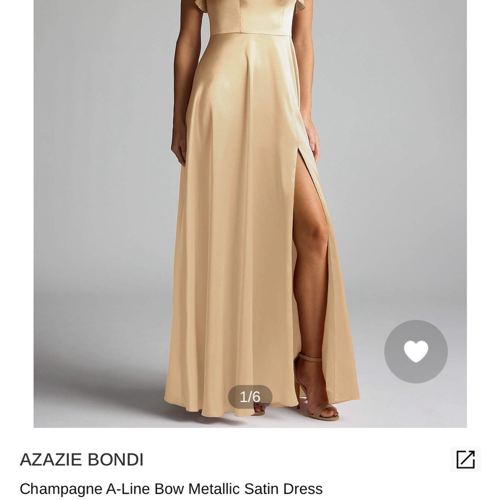 Azazie Bondi Champagne A-Line Bow Metallic Satin Dress
